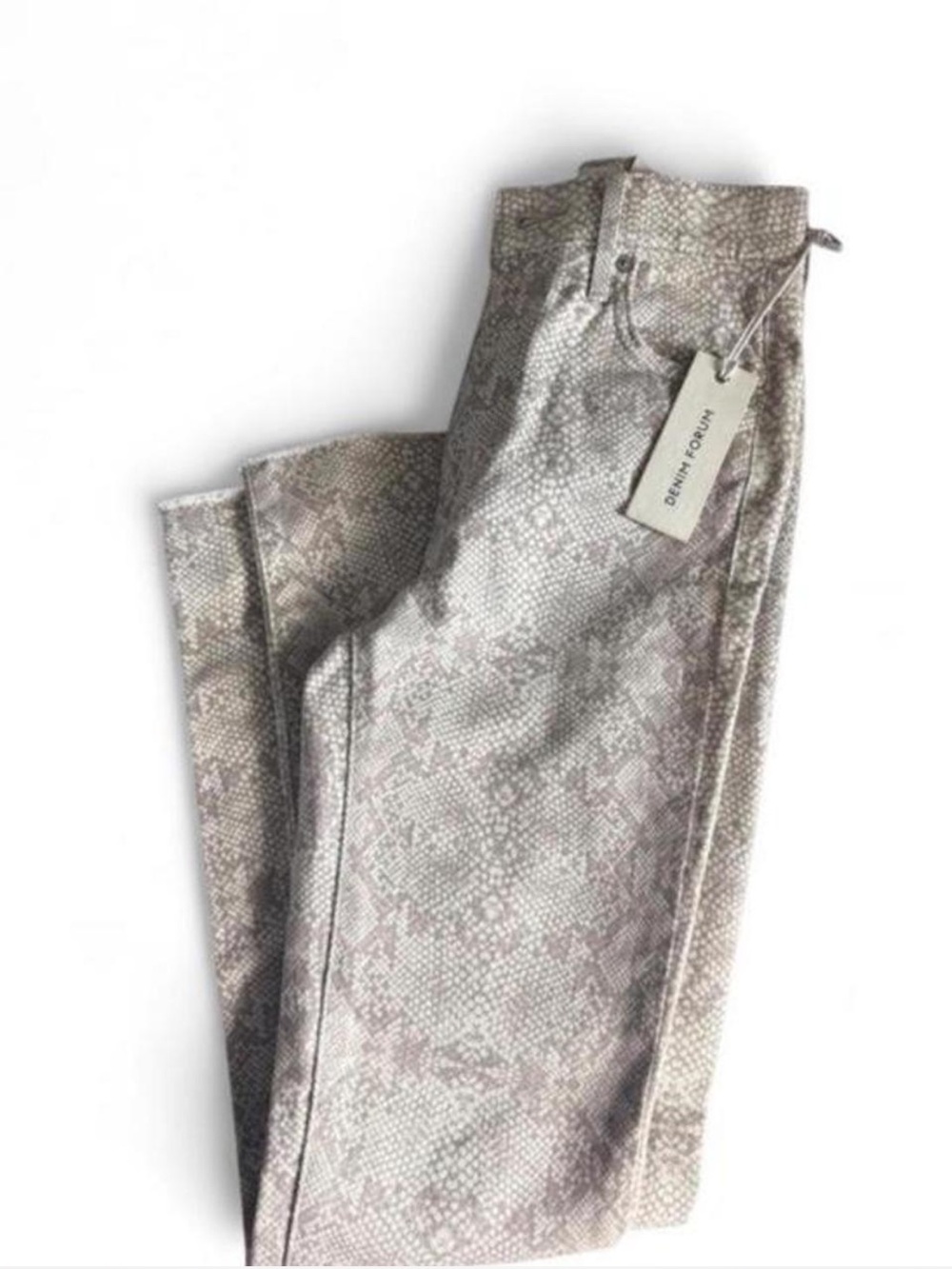Denim Forum Skinny Jeans in Beige Gray Snake Print